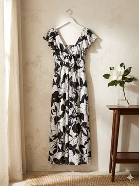 Taylor Black and White Floral Maxi Dress with Tie-Front